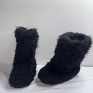 Black Fuzzy Plush Booties